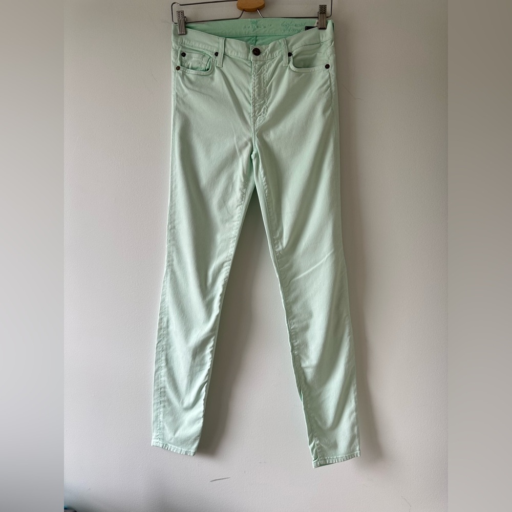 7 For All Mankind Women's Light Green/Mint Skinny Jeans